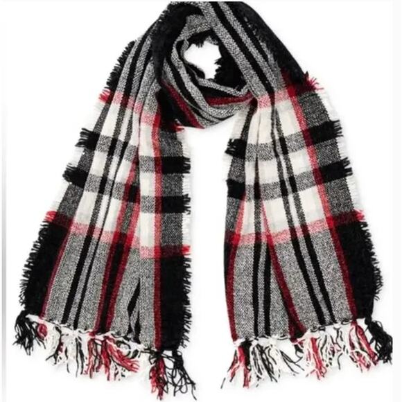 Soft Chenille Scarf Red Black Holiday Tartan Plaid Fringe Wrap - Picture 7 of 9